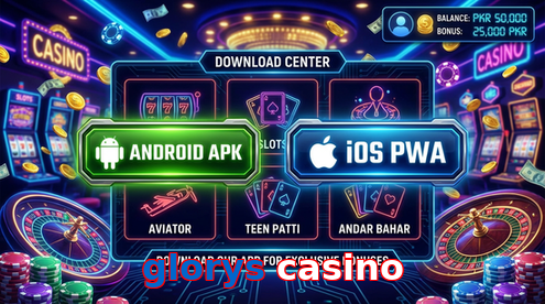 Main screen of Glorys Casino download page for PK players